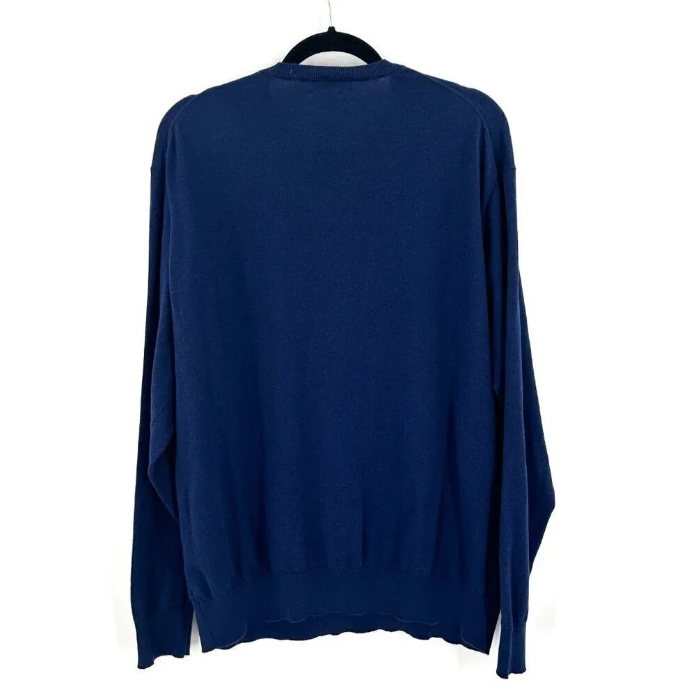 PETER MILLAR Mens Navy Blue Cotton Silk Blend Crew Neck Pullover Sweater Size XL